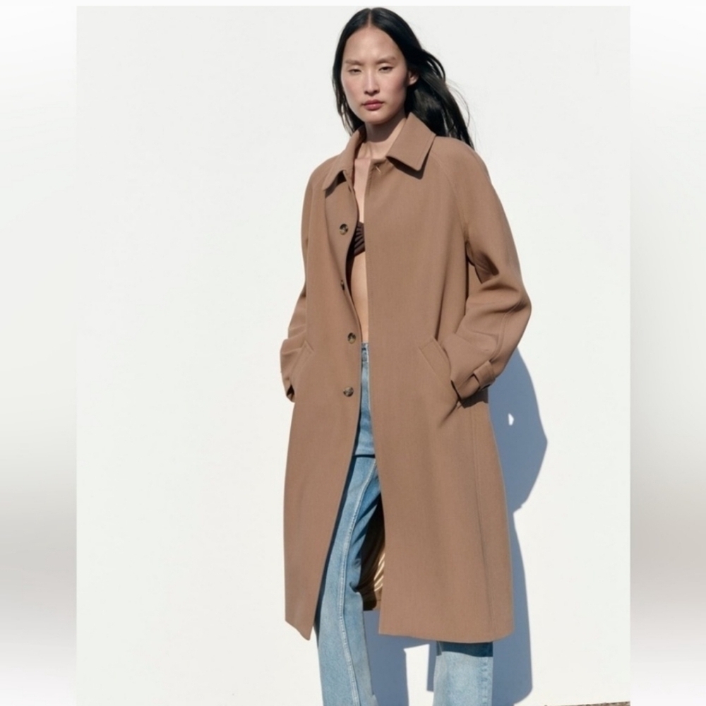New Zara Champagne Long Pocket Coat Ref 2848/948 Small - Picture 4 of 14